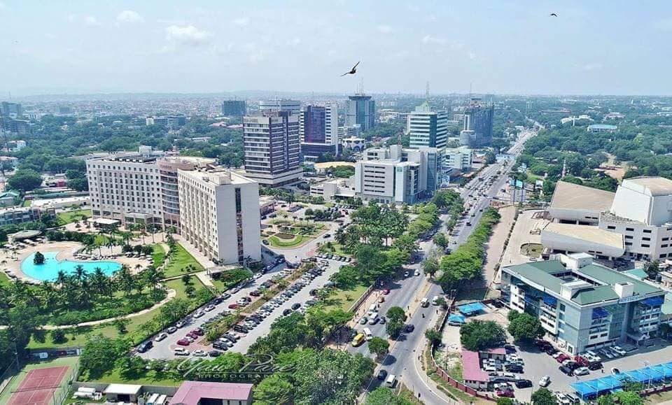 Vue aerienne du quartier d'affaires d'Accra
