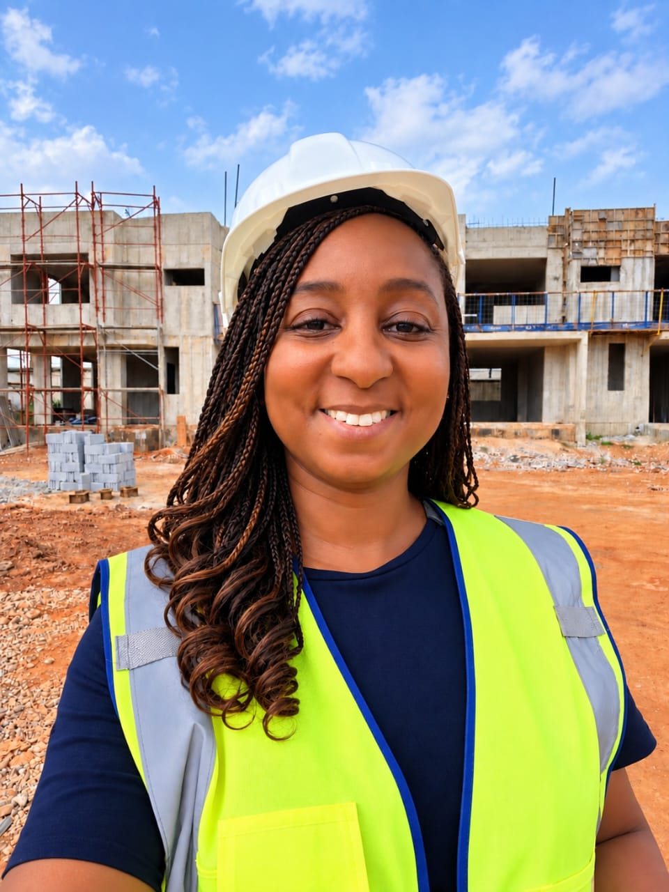 Carole K. sur un chantier de construction au Ghana